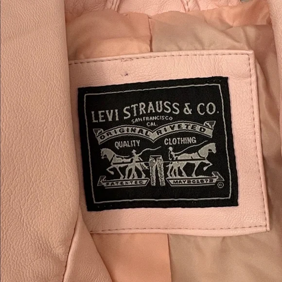 Levi's Faux Leather Fashion Belted Moto Jacket Cameo Pink- M - Picture 6 of 10
